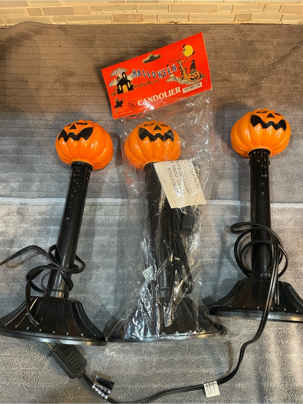 Vintage Halloween Pumpkin Jack O Lantern Candolier Light 10" Lot Of 3